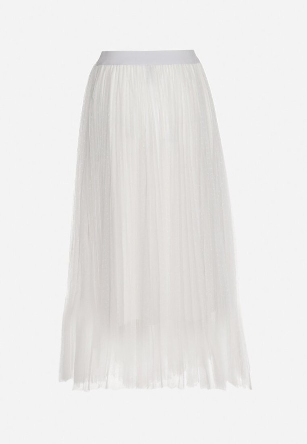 Biała Tiulowa Spódnica w Kropki o Rozkloszowanym Kroju Folirea