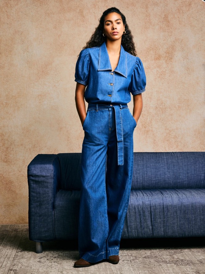 Jeansy damskie wide z paskiem granatowe Julii 398