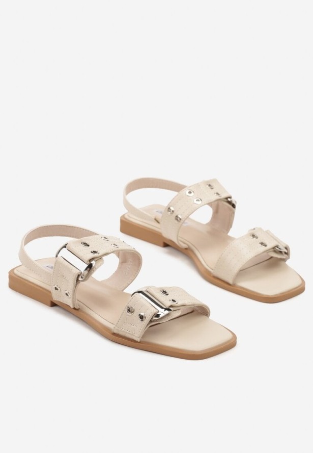 Beżowe Sandały z Nitami i Klamrami Tenanela
