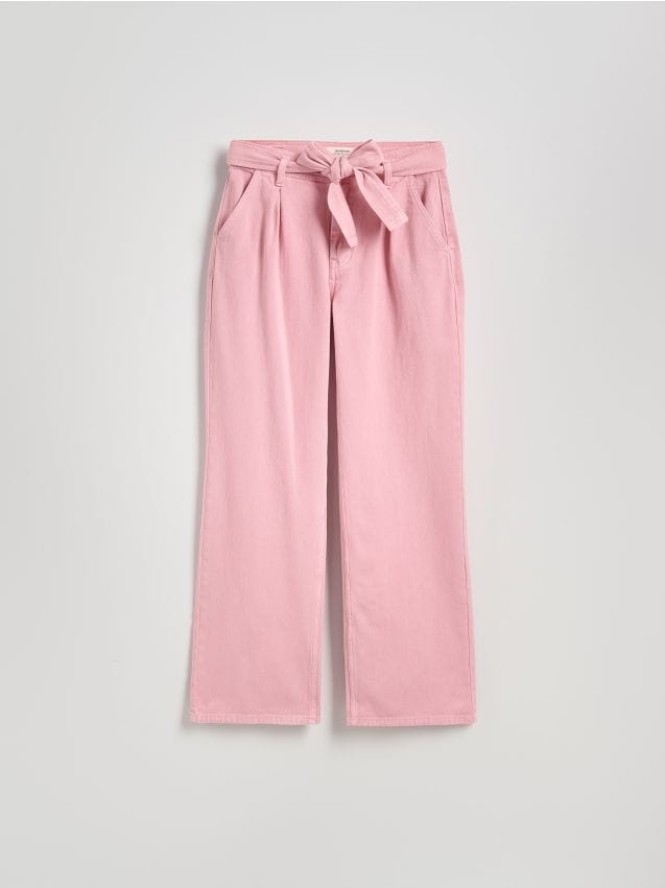 Jeansy wide leg z wiązaniem - różowy