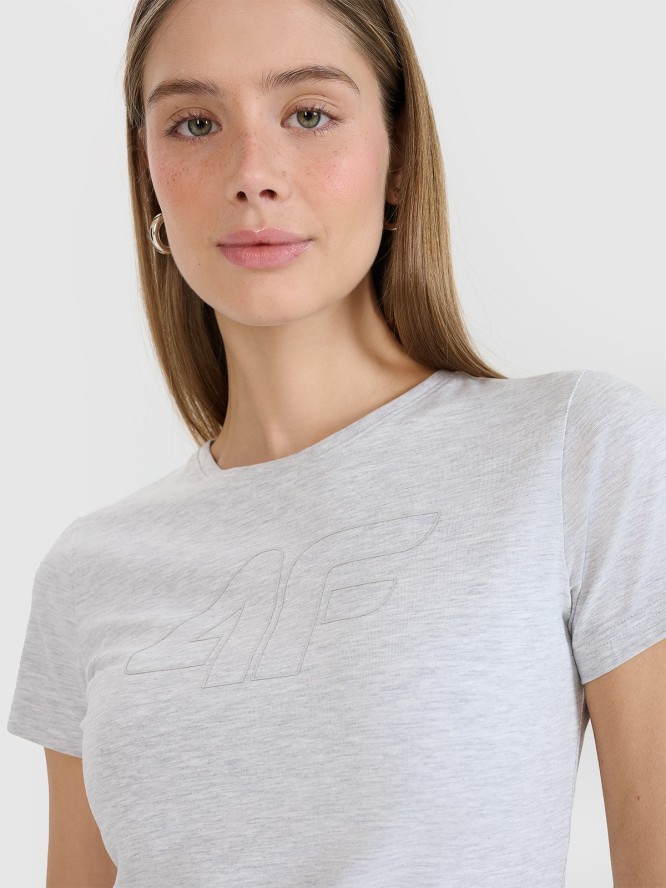 4F T-shirt slim z nadrukiem damski - szary S