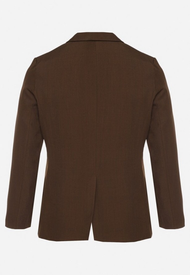 Brązowa Jednorzędowa Marynarka z Usztywnioną Linią Ramion Tiolinda