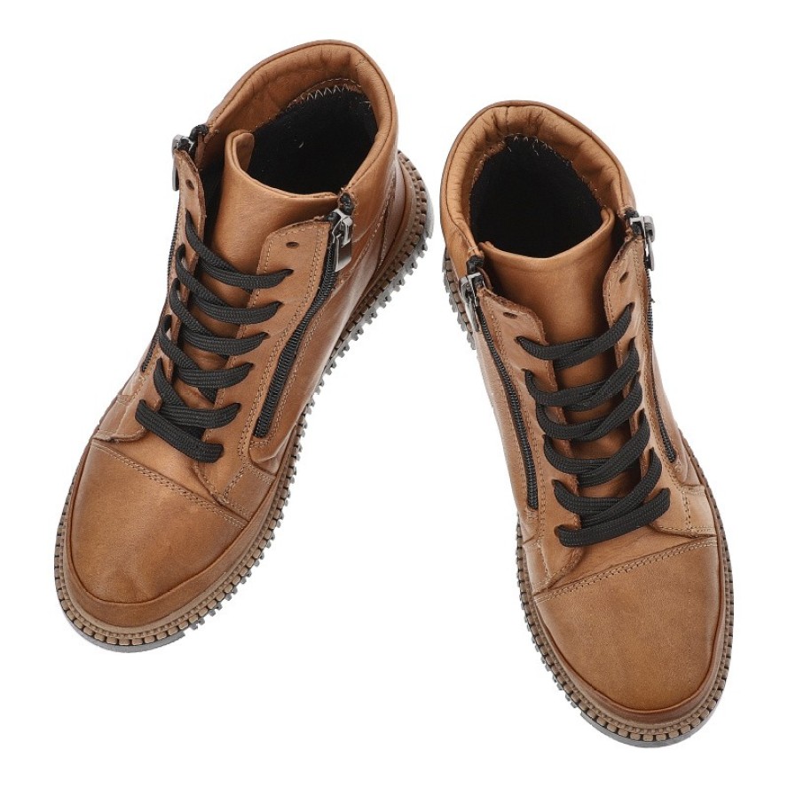 Trzewiki damskie Artiker, licowe na płaskiej grubej podeszwie z okrągłym noskiem i na zamek, brązowe, 55C0788