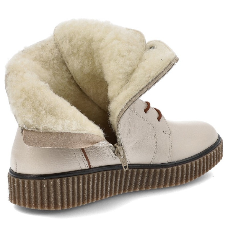 Trzewiki damskie Rieker, skórzane licowe na grubej podeszwie zapinane na zamek i ocieplane, białe, Y4303-80