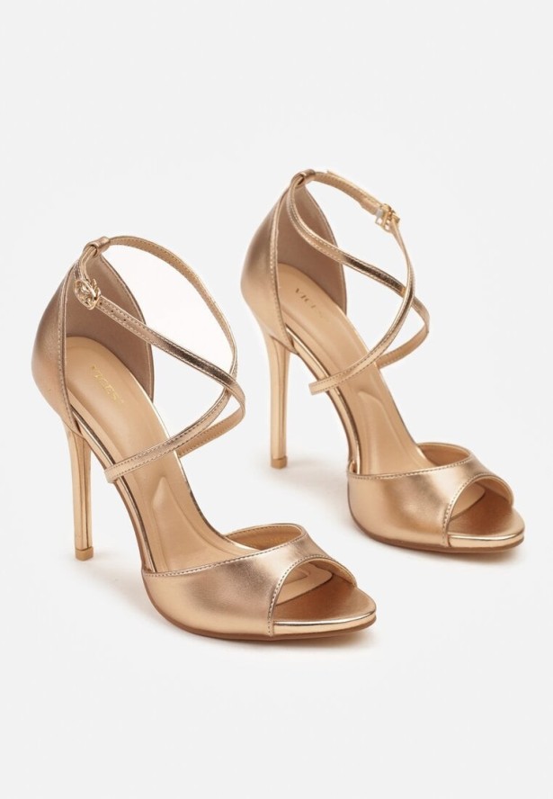 Szampańskie Sandały na Szpilce Vices z Ozdobnymi Paskami Saroine