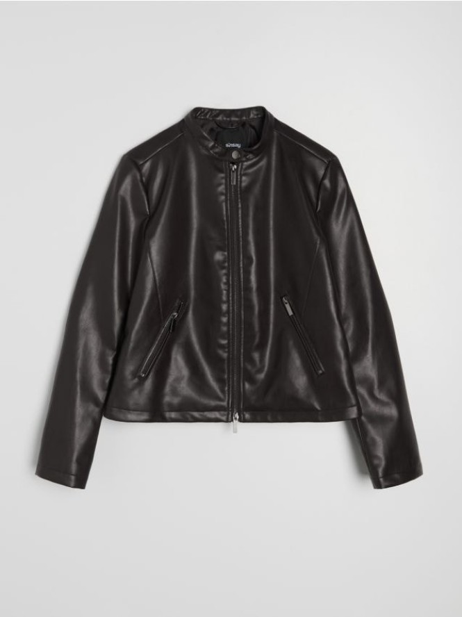 Kurtka ramoneska z imitacji skóry - brązowy