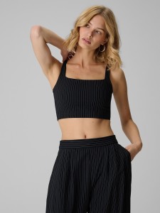 4F Crop-top slim w paski damski - czarny S