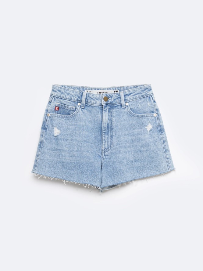 Szorty damskie jeansowe z surowym wykoŅczeniem z kolekcji Authentic niebieskie Authentic Girl 284
