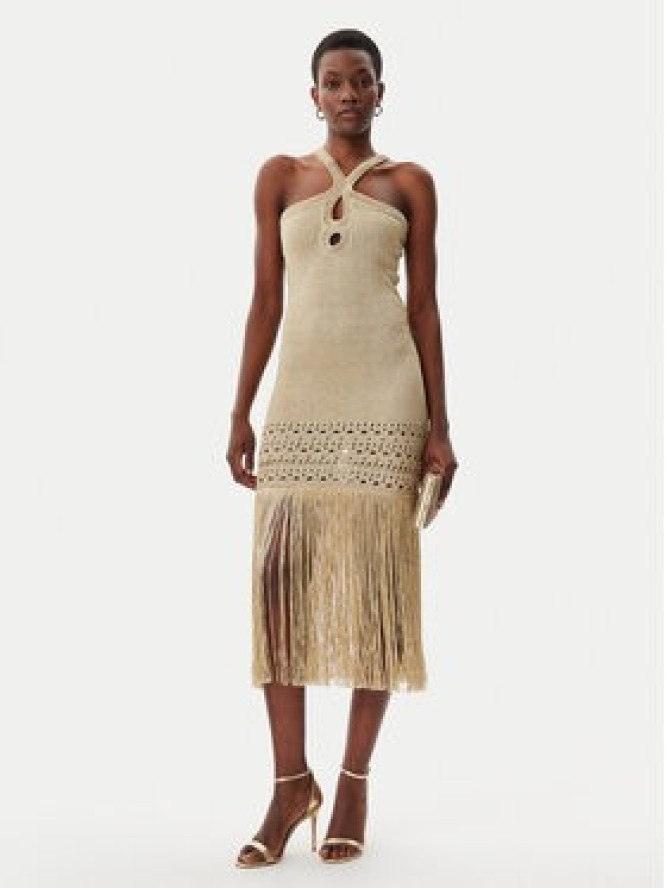 Simona Corsellini Sukienka dzianinowa P25CPABO0401 Beżowy Slim Fit