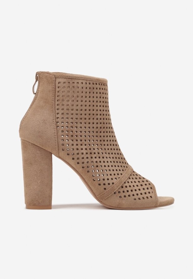 Ciemnobeżowe Ażurowe Sandały Vices na Obcasie Felileva