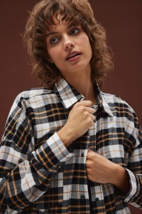 Koszula typu oversize w kratę CZARNO BEŻOWĄ - RENO-M/L