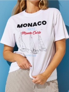 Bawełniana koszulka z nadrukiem wakacyjnym Monaco - biały
