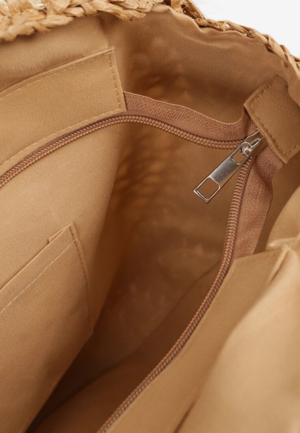 Ciemnobeżowa Okrągła Torebka z Plecionki Galenella