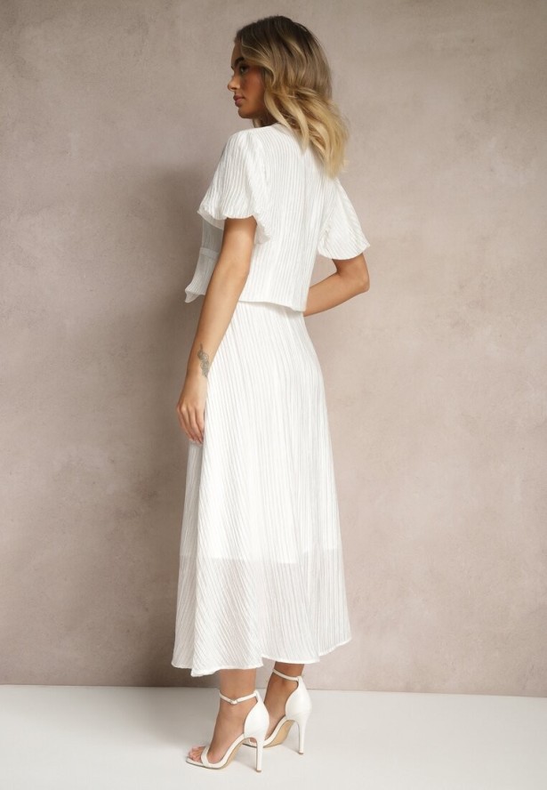 Biały Komplet z Wiskozy Koszula i Spódnica o Rozkloszowanym Kroju Nanorela