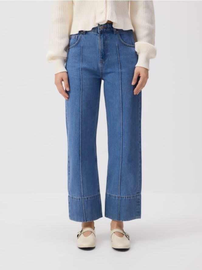 Jeansy straight leg z przeszyciami - niebieski