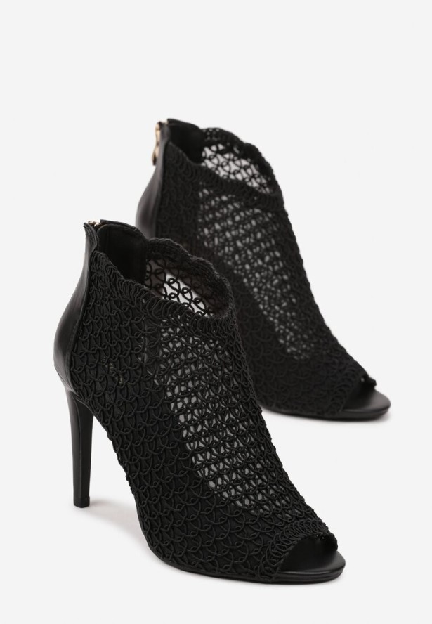 Czarne Eleganckie Ażurowe Sandały Vices na Szpilce Nelithin