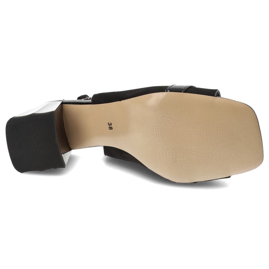 Czarna Sandały S.Barski Modne Obuwie Damskie Z Broszką