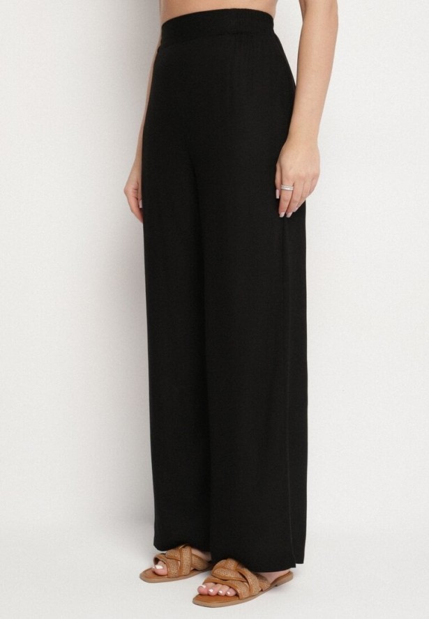 Czarny Komplet z Bawełną Koszula Ozdobiona Paskiem i Spodnie Rinosella