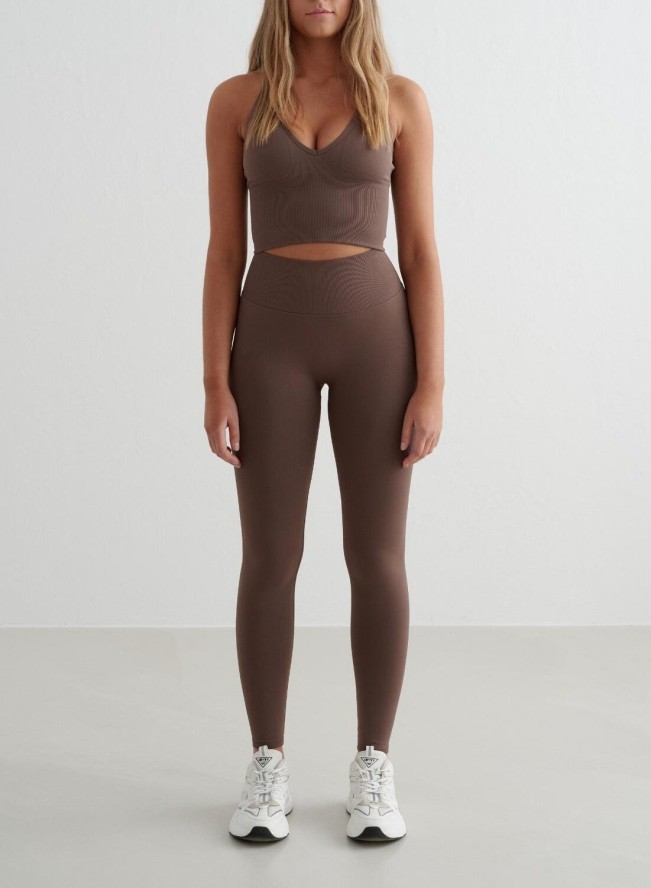 Damskie legginsy bezszwowe, wysoki stan, squat proof petite Shape brąz macchiato