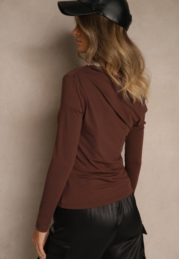 Brązowa Bluzka Longsleeve Vices z Asymetrycznym Dekoltem Fertie