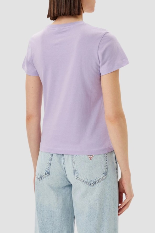 GUESS Lawendowy damski t-shirt bawełniany Narciso, Rozmiar S