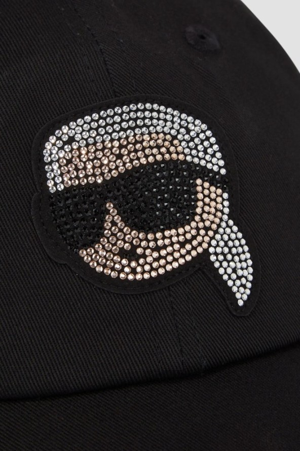 KARL LAGERFELD Czarna damska czapka z daszkiem Ikon Rhinestones