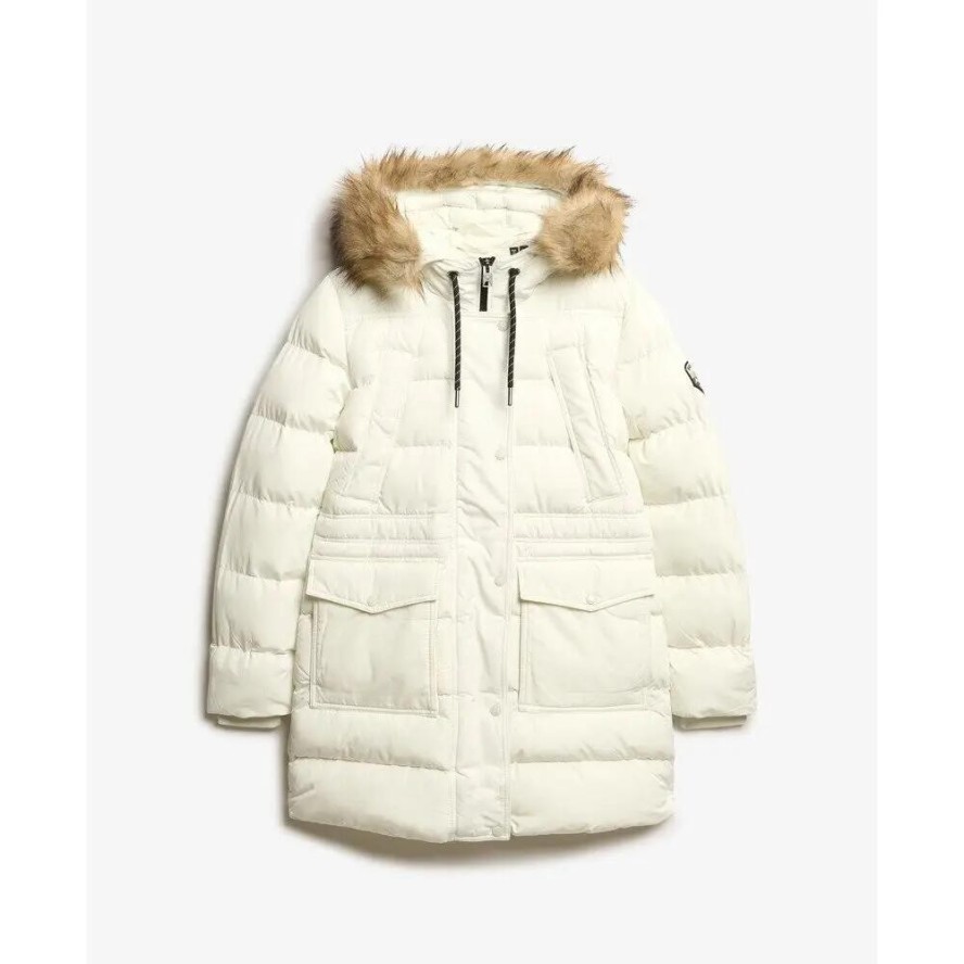 Kurtka puchowa o średniej długości z sztucznego futra damska Superdry
