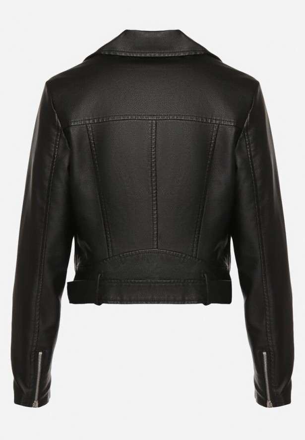 Czarna Kurtka w Stylu Ramoneski z Paskiem Hallisen