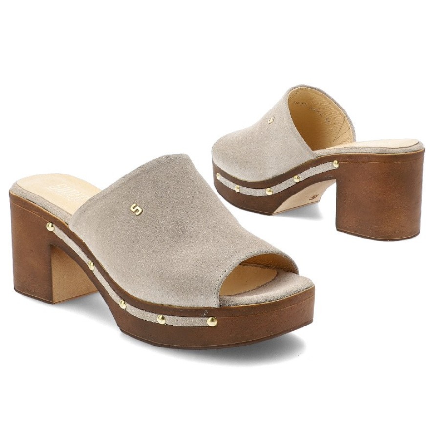 Szare Klapki Simen Stylowe Obuwie Damskie Na Obcasie