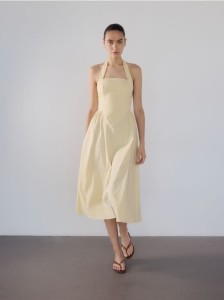 Bawełniana sukienka midi - jasnożółty