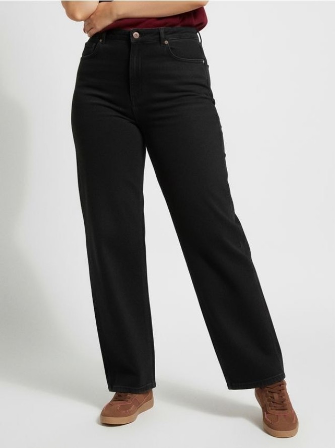 Jeansy wide leg z efektem sprania Plus size - czarny