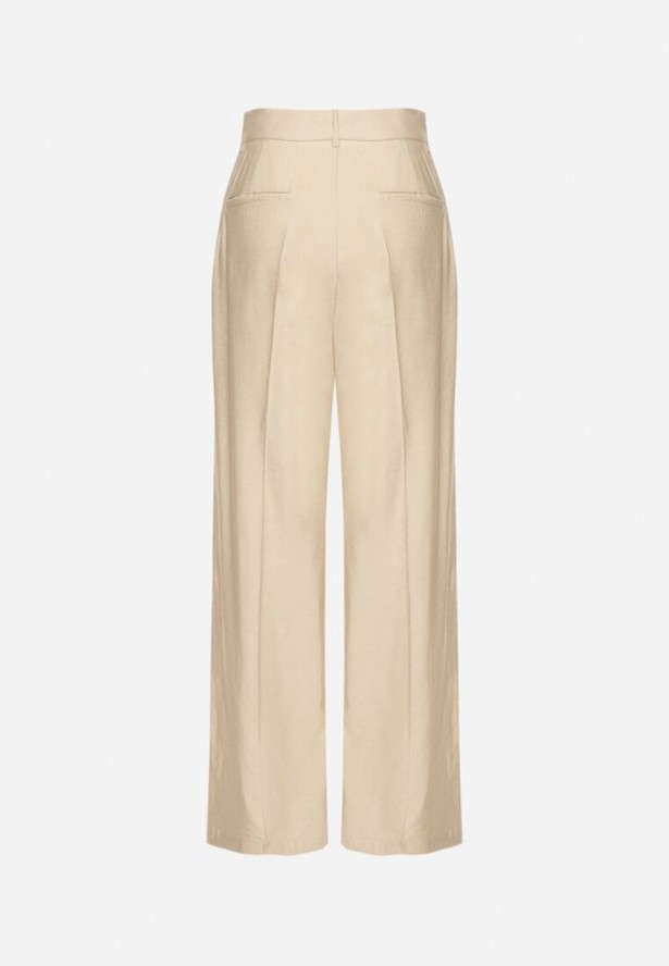 Jasnobeżowe Spodnie o Garniturowym Kroju z Szeroką Nogawką i Wysokim Stanem Efrimera