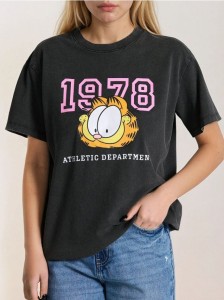 Koszulka z efektem sprania Garfield - szary