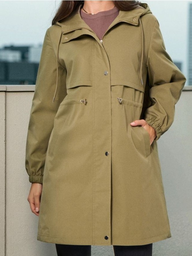 Parka z kapturem i ściągaczem w talii - zielony