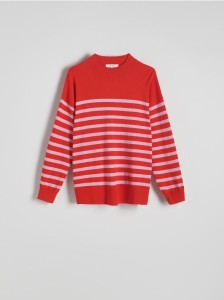 Sweter w paski - różowy