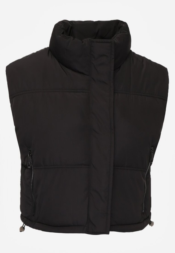 Czarna Pikowana Kamizelka Puffer o Kroju Crop Tadrel