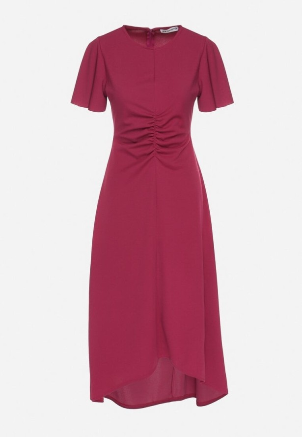 Bordowa Rozkloszowana Sukienka Ozdobiona Marszczeniem Odallica