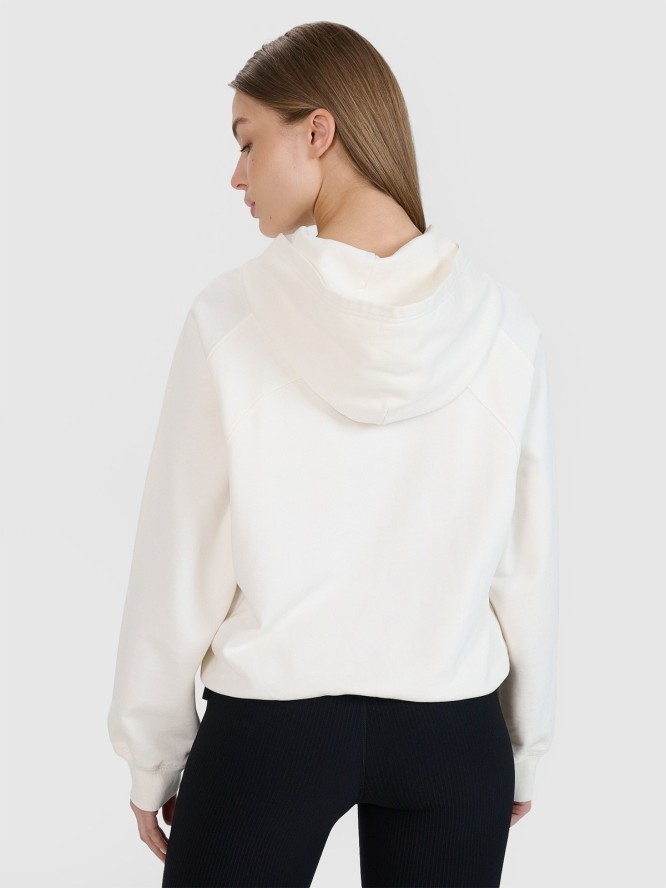 4F Bluza dresowa cropped nierozpinana z kapturem damska 4F x Anna Lewandowska - biała XL