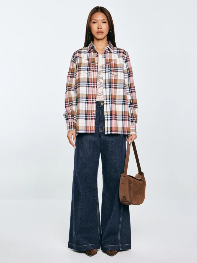 Koszula damska flanelowa w kratę z kolekcji Authentic różowa Nonu 000