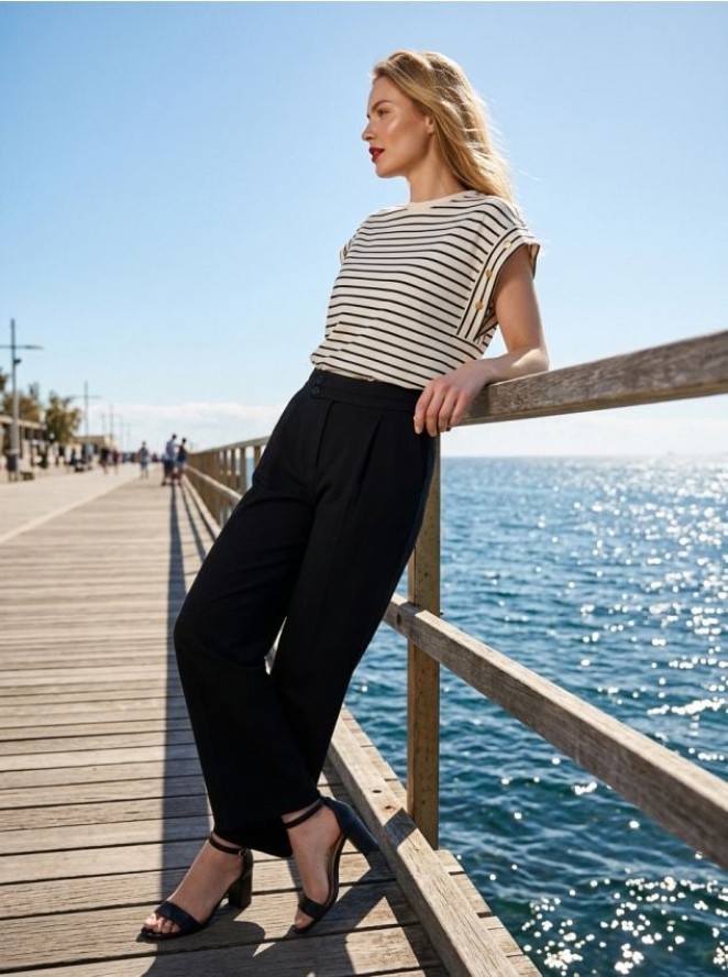 Bawełniana koszulka w paski - wielobarwny