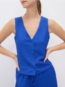 Kamizelka z gniecionej dzianiny - niebieski