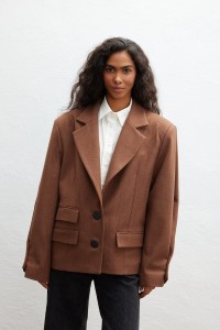 Wełniana marynarka o prostym kroju w kolorze CAMEL - RICHMOND-UNI