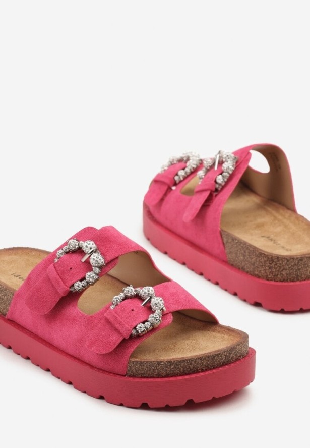 Fuksjowe Klapki na Grubej Korkowej Podeszwie z Cyrkoniami Sellio
