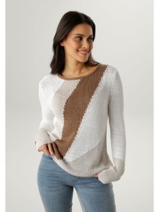 Aniston Sweter w kolorze karmelowo-białym rozmiar: 40
