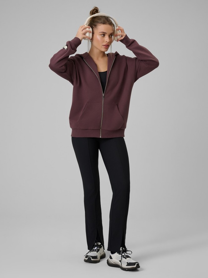 4F Bluza dresowa rozpinana z kapturem damska - brązowa L