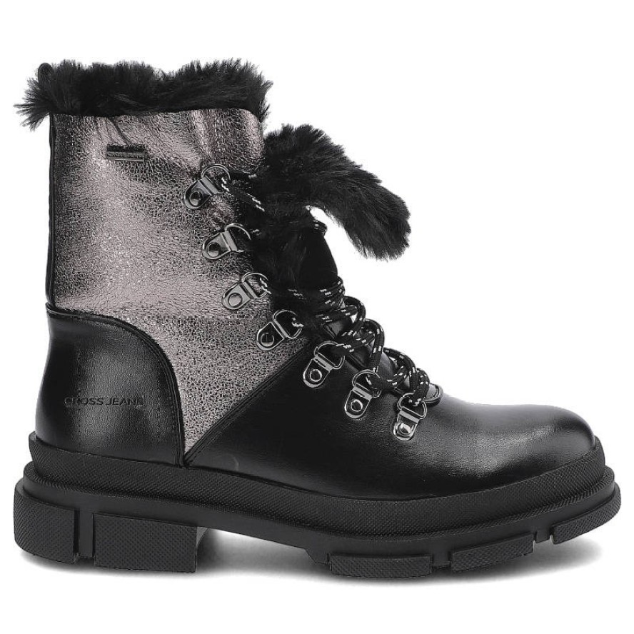 Czarne Botki Cross Jeans Ocieplane Damskie Obuwie