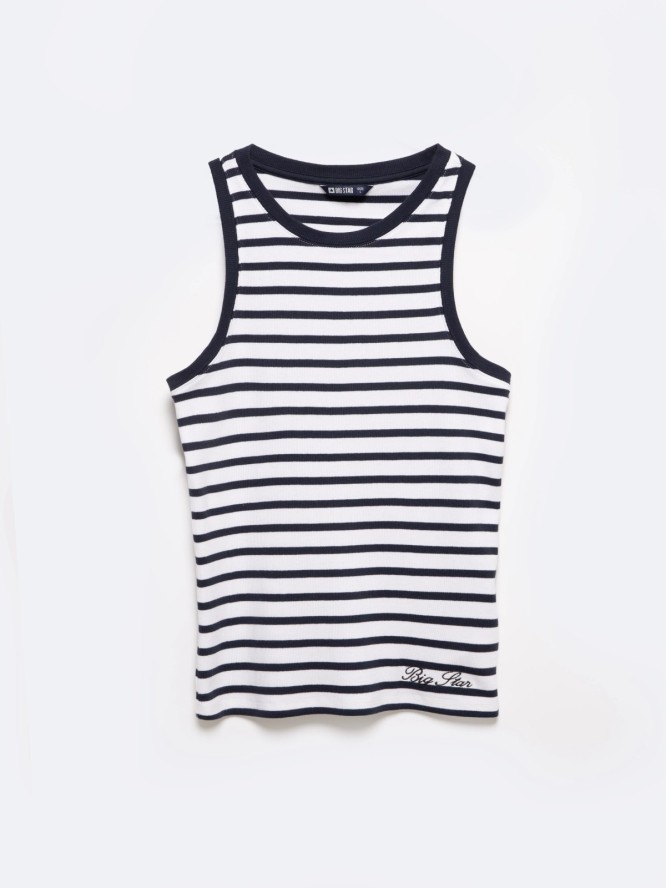 Koszulka damska na ramiączkach w paski biało-czarna Rozza 100