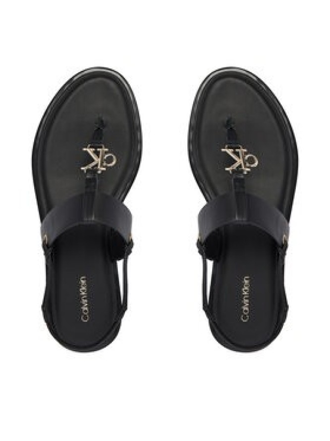 Calvin Klein Sandały Round Flat Sndl Thong Lth Hdw HW0HW02926 Czarny