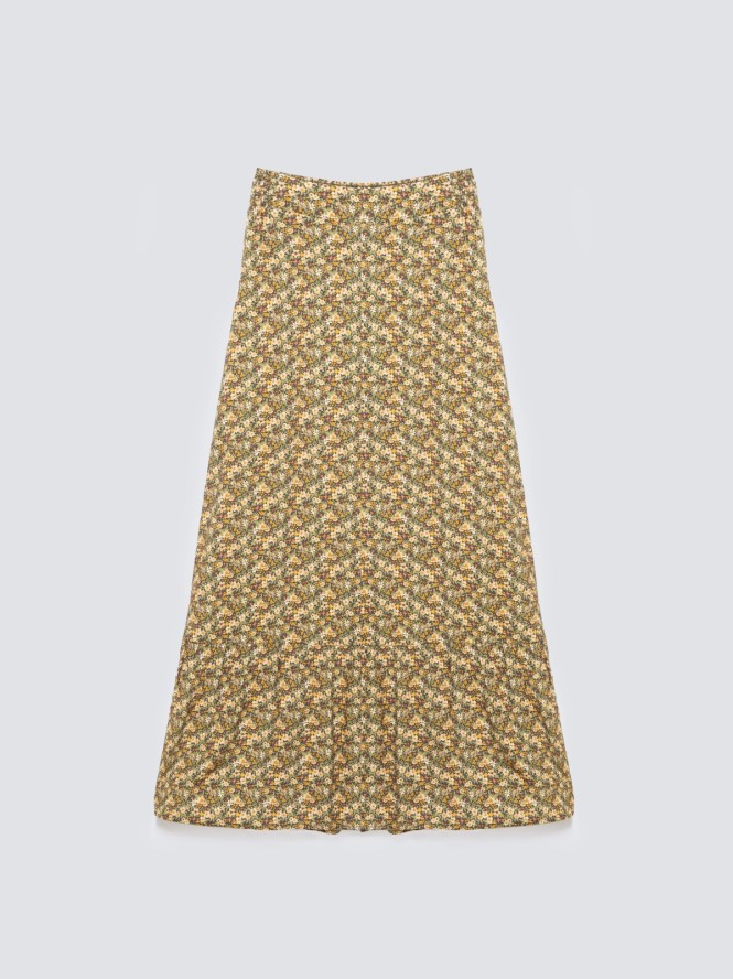 Spódnica damska midi z wiskozy z motywem kwiatowym żółta Inger 201