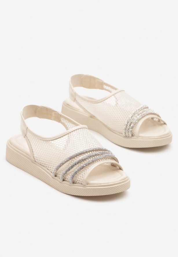 Beżowe Sandały Vices z Siateczki Ozdobione Cyrkoniami Telalisea